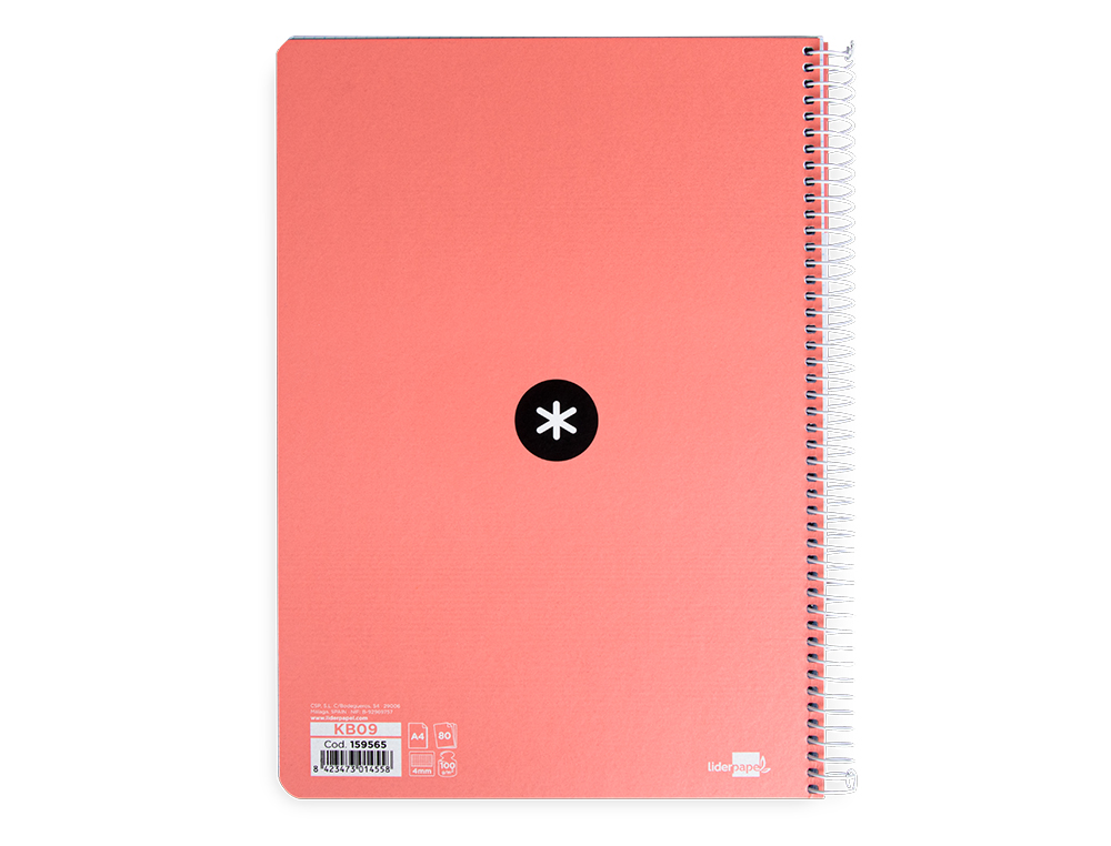 CUADERNO ESPIRAL A4 ANTARTIK TAPA DURA 80H 90GR CUADRO 4MM CON MARGEN COLOR CORAL