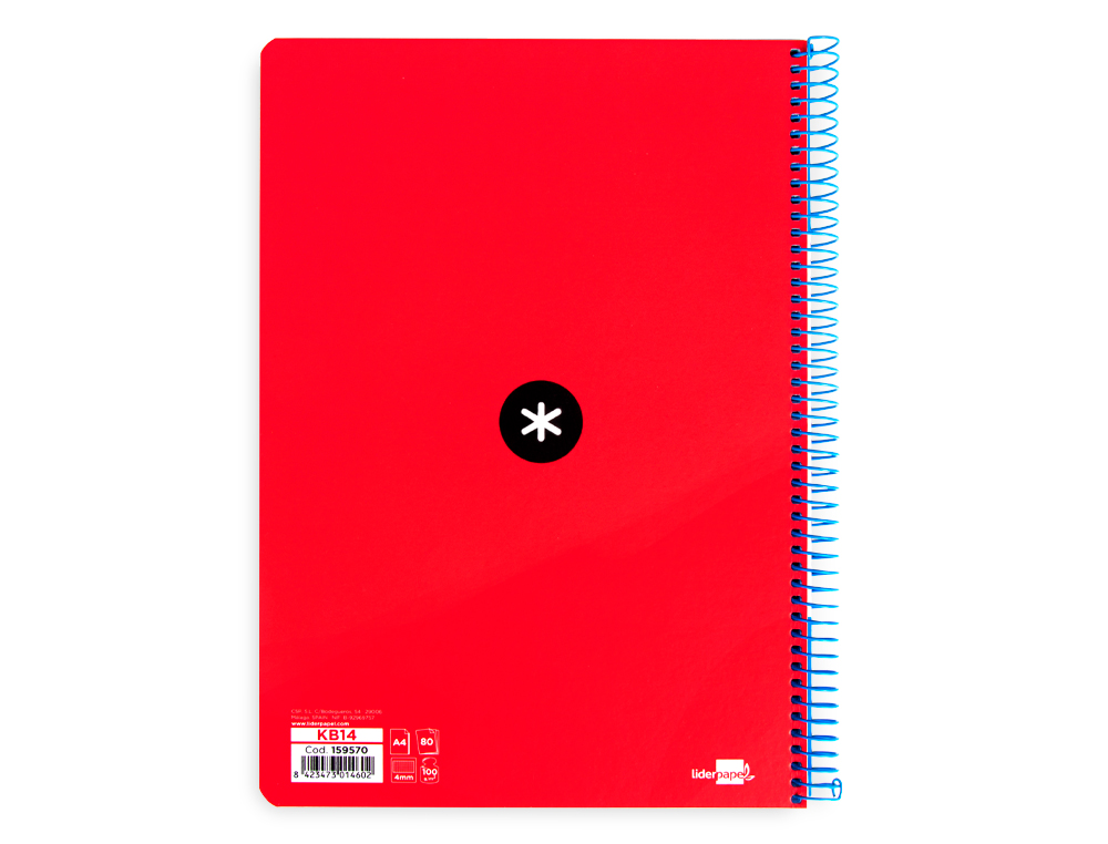 CUADERNO ESPIRAL A4 ANTARTIK TAPA DURA 80H 90GR CUADRO 4MM CON MARGEN COLOR ROJO
