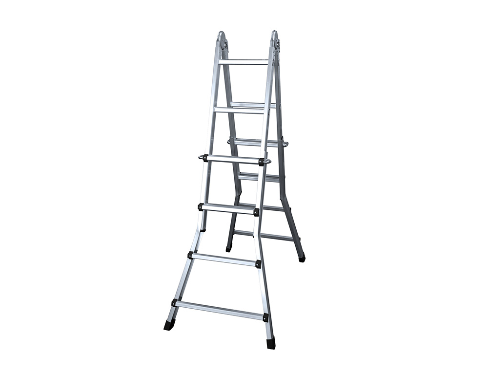 ESCALERA TELESCOPICA ALUMINIO DE 4+4 PELDAOS CON TAPA FINALPVC ANTIDESLIZANTE EN131-4