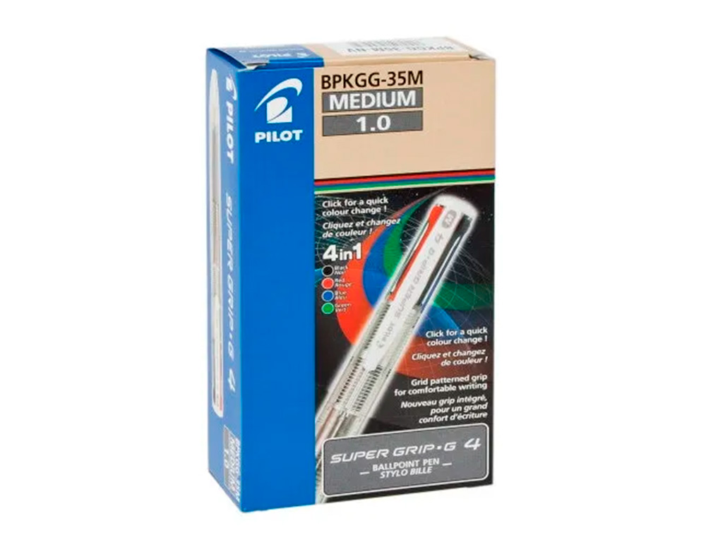 BOLIGRAFO PILOT SUPER GRIP G 4 COLORES RETRACTIL SUJECION DE CAUCHO TINTA BASE DE ACEITE CUERPO COLOR NEGRO