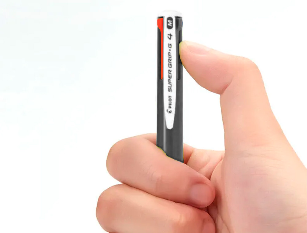 BOLIGRAFO PILOT SUPER GRIP G 4 COLORES RETRACTIL SUJECION DE CAUCHO TINTA BASE DE ACEITE CUERPO COLOR NEGRO