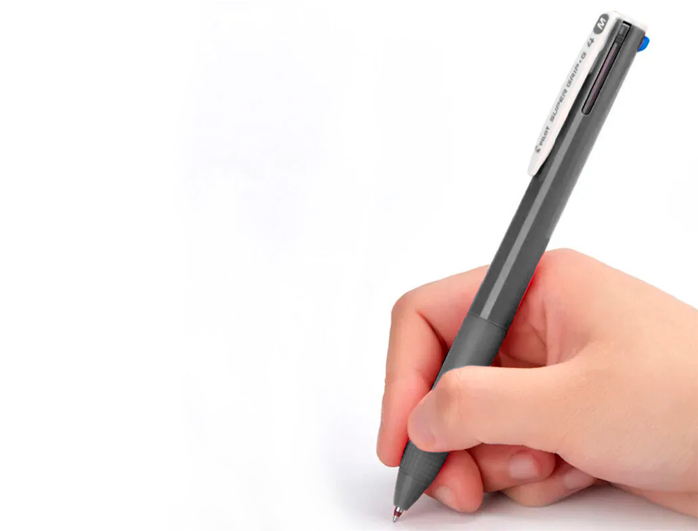 BOLIGRAFO PILOT SUPER GRIP G 4 COLORES RETRACTIL SUJECION DE CAUCHO TINTA BASE DE ACEITE CUERPO COLOR NEGRO