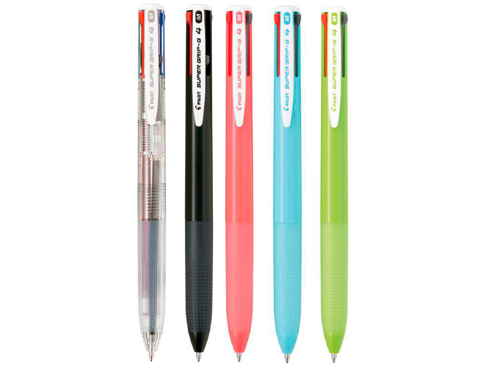 BOLIGRAFO PILOT SUPER GRIP G 4 COLORES RETRACTIL SUJECION DE CAUCHO TINTA BASE DE ACEITE CUERPO COLOR NEGRO