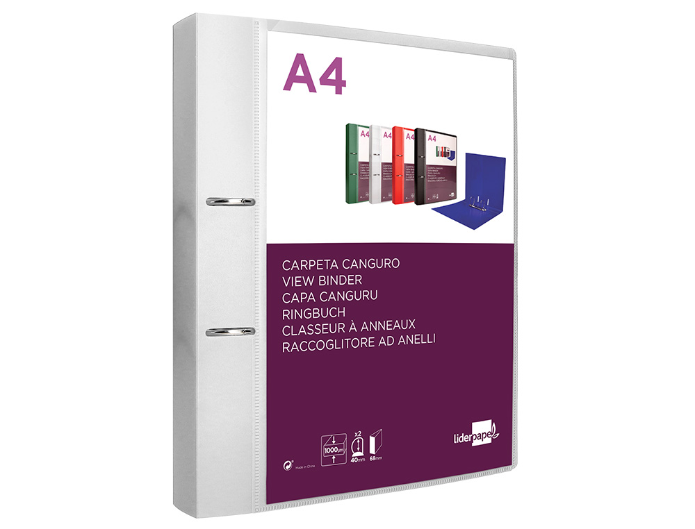 CARPETA LIDERPAPEL CANGURO 2 ANILLAS 40 MM MIXTAS POLIPROPILENO DIN A4 TRANSPARENTE