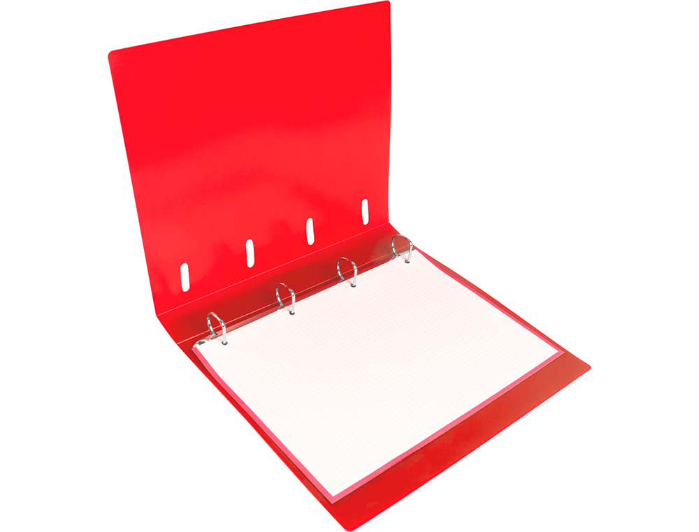 CARPETA CON RECAMBIO LIDERPAPEL A4 CUADRO 5MM 100 HOJAS 80G POLIPROPILENO 4 ANILLAS 40MM ROJO TRANSLUCIDO