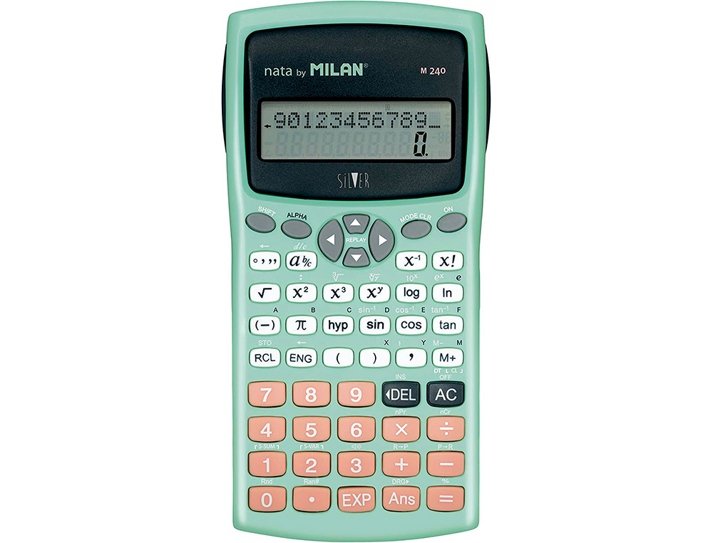 CALCULADORA MILAN CIENTIFICA M240 SILVER 2 LINEAS 240 FUNCIONES 10+2 DIGITOS COLOR VERDE TURQUESA CON TAPA COLOR