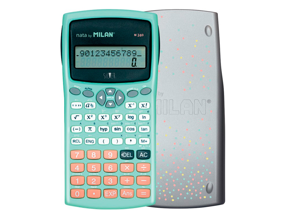 CALCULADORA MILAN CIENTIFICA M240 SILVER 2 LINEAS 240 FUNCIONES 10+2 DIGITOS COLOR VERDE TURQUESA CON TAPA COLOR