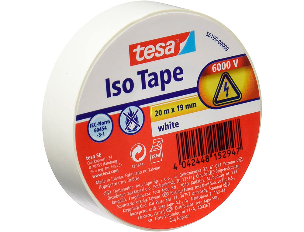 CINTA ADHESIVA AISLANTE TESA 20 MT X 19 MM COLOR BLANCO