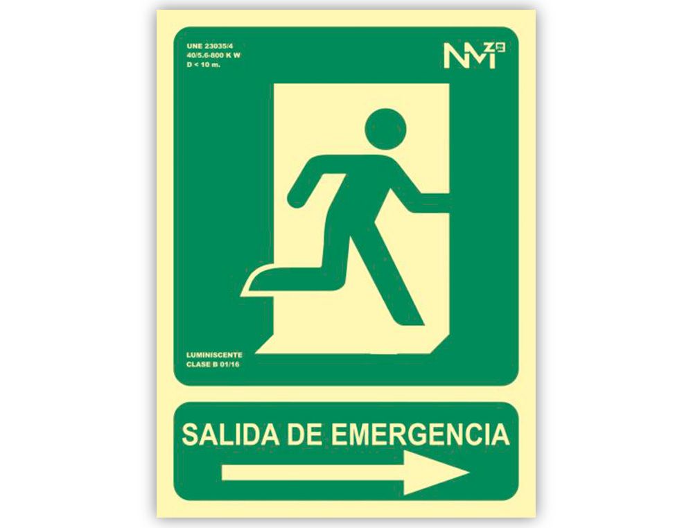 PICTOGRAMA ARCHIVO 2000 SALIDA DE EMERGENCIA DERECHA PVC VERDE LUMINISCENTE 224X300 MM