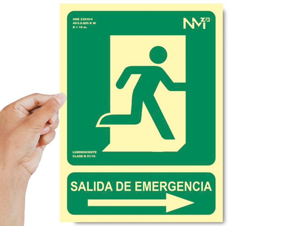 PICTOGRAMA ARCHIVO 2000 SALIDA DE EMERGENCIA DERECHA PVC VERDE LUMINISCENTE 224X300 MM