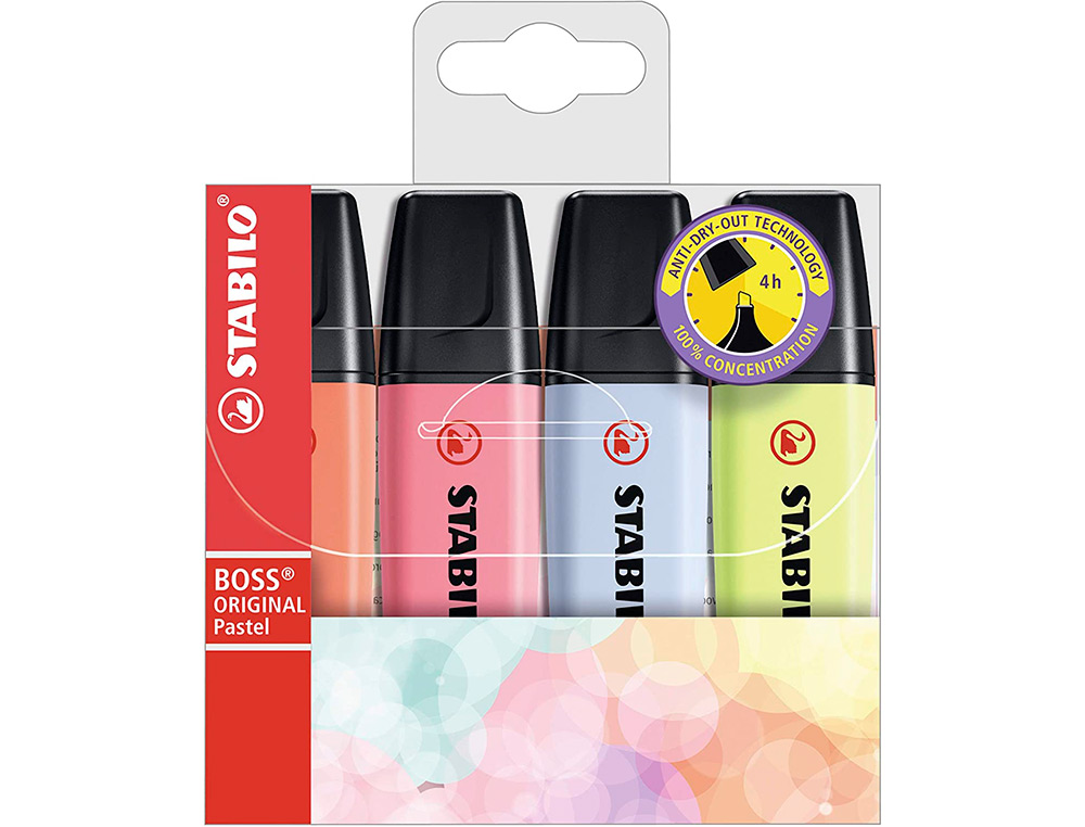 ROTULADOR STABILO BOSS FLUORESCENTE 70 PASTEL ESTUCHE DE 4 UNIDADES COLORES