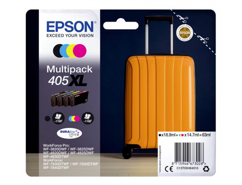INK-JET EPSON 405 XL WF-3820DWF / WF-4820DWF / WF-7830DTWF / WF-7840DTWF ALTA CAPACIDAD PACK DE 4