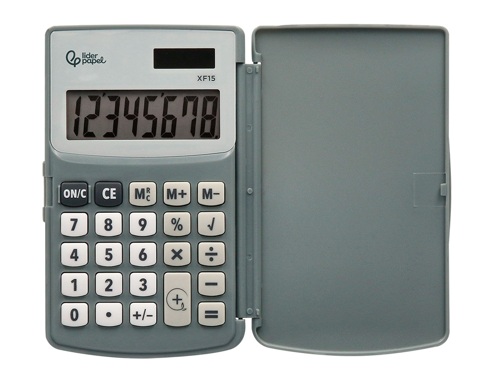 CALCULADORA LIDERPAPEL BOLSILLO XF15 10 DIGITOS CON TAPA SOLAR Y PILAS COLOR GRIS 123X75X12 MM
