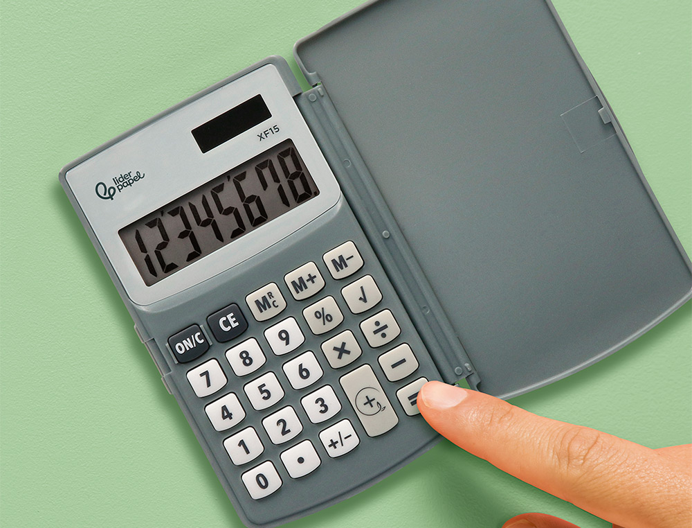 CALCULADORA LIDERPAPEL BOLSILLO XF15 10 DIGITOS CON TAPA SOLAR Y PILAS COLOR GRIS 123X75X12 MM