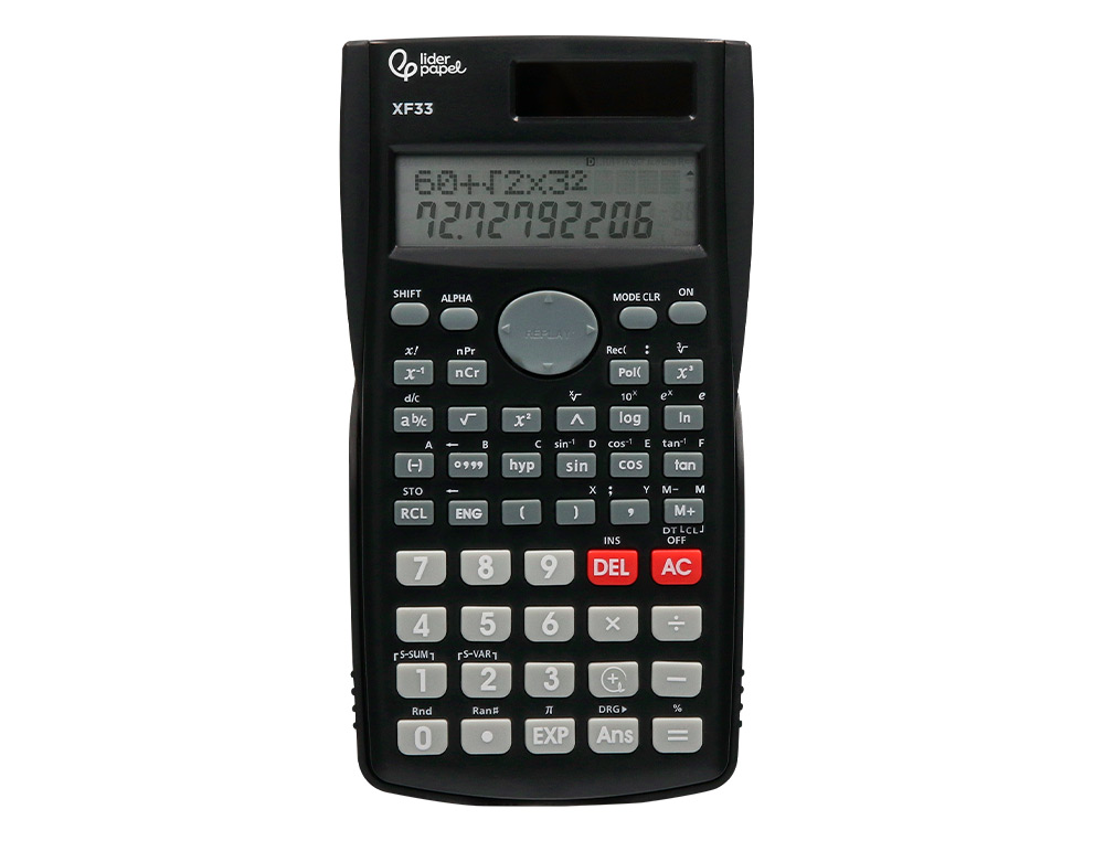 CALCULADORA LIDERPAPEL CIENTIFICA XF33 12 DIGITOS 240 FUNCIONES CON TAPA SOLAR Y PILAS COLOR NEGRO 156X85X20