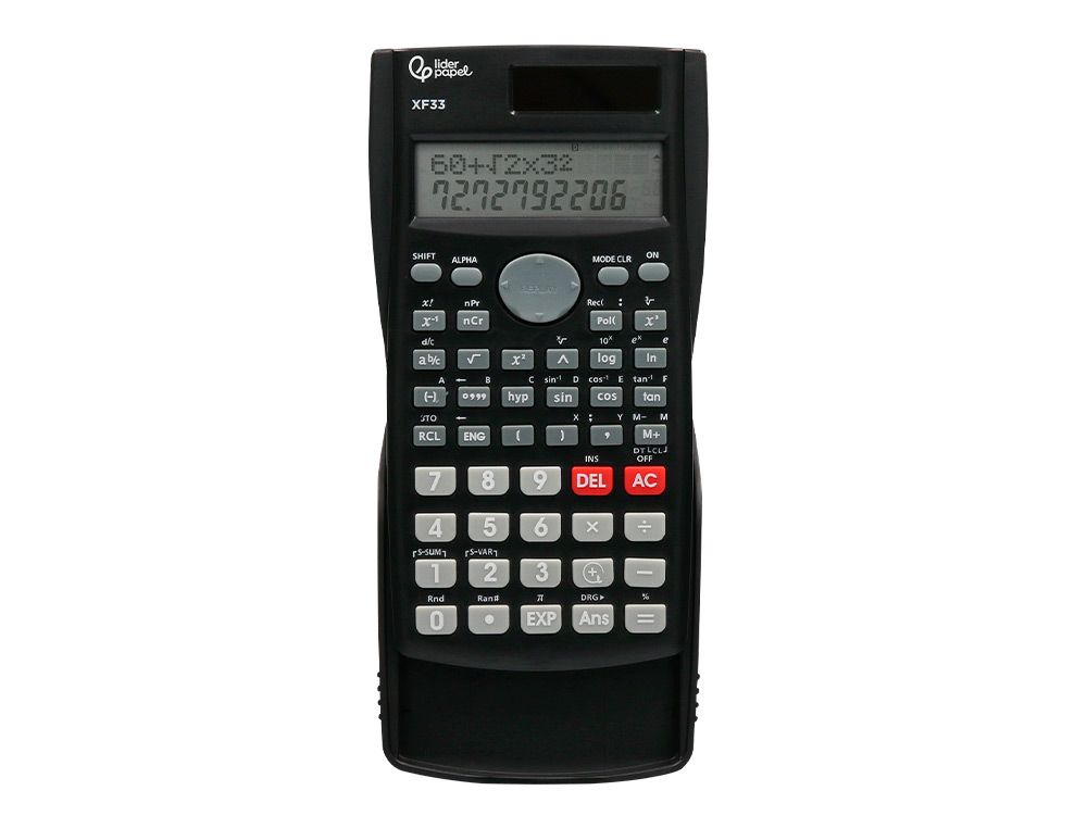 CALCULADORA LIDERPAPEL CIENTIFICA XF33 12 DIGITOS 240 FUNCIONES CON TAPA SOLAR Y PILAS COLOR NEGRO 156X85X20