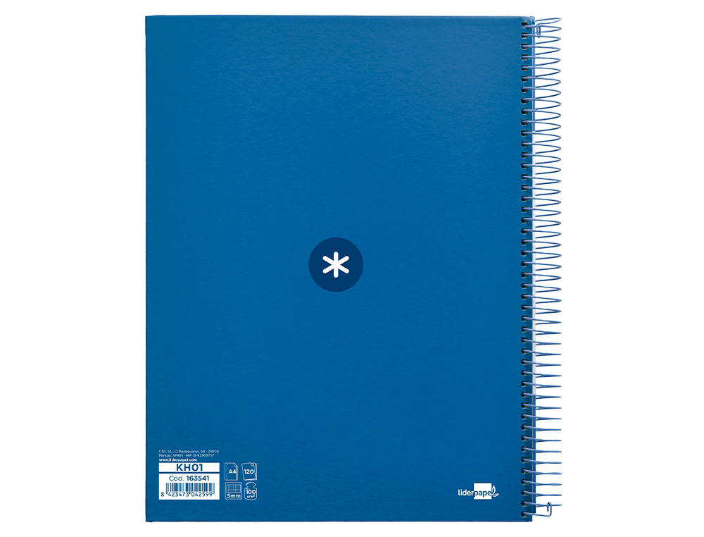 CUADERNO ESPIRAL A4 MICRO ANTARTIK TAPA FORRADA 120H 90 GR CUADRO 5MM 5 BANDAS 4 TALADROS COLOR AZUL MARINO