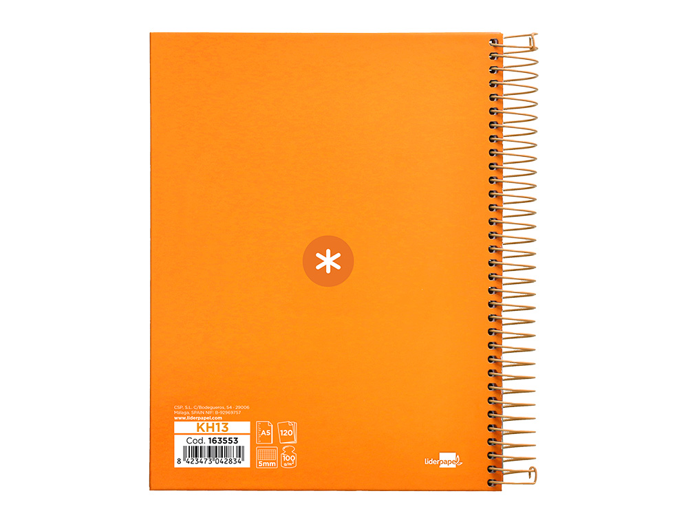 CUADERNO ESPIRAL A5 MICRO ANTARTIK TAPA FORRADA120H 90 GR CUADRO 5MM 5 BANDAS6 TALADROS COLOR MOSTAZA