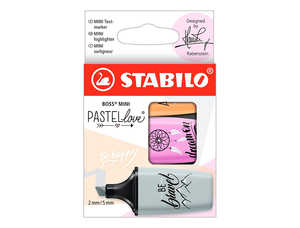 ROTULADOR STABILO BOSS MINI PASTEL LOVE ESTUCHE DE 3 UNIDADES FUCSIA HELADO/NARANJA PALIDO/GRIS