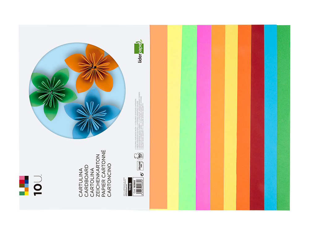 BLOC TRABAJOS MANUALES LIDERPAPEL CARTULINA 240X315MM 10 HOJAS 5 COLORES NEON + 5 COLORES INTENSOS