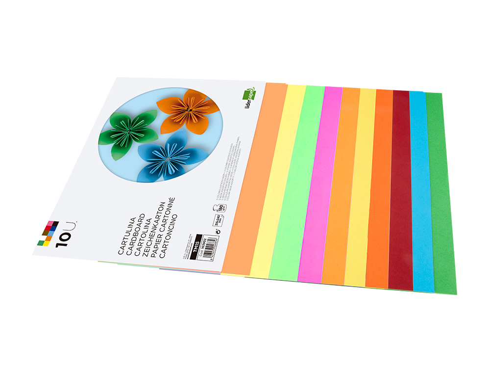BLOC TRABAJOS MANUALES LIDERPAPEL CARTULINA 240X315MM 10 HOJAS 5 COLORES NEON + 5 COLORES INTENSOS
