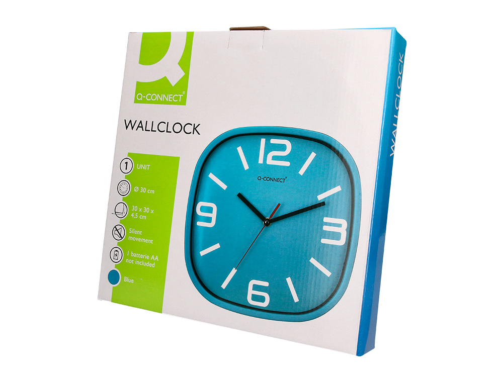 RELOJ Q-CONNECT DE PARED DE PLASTICO REDONDO 30 CM MOVIMIENTO SILENCIOSO COLOR AZUL