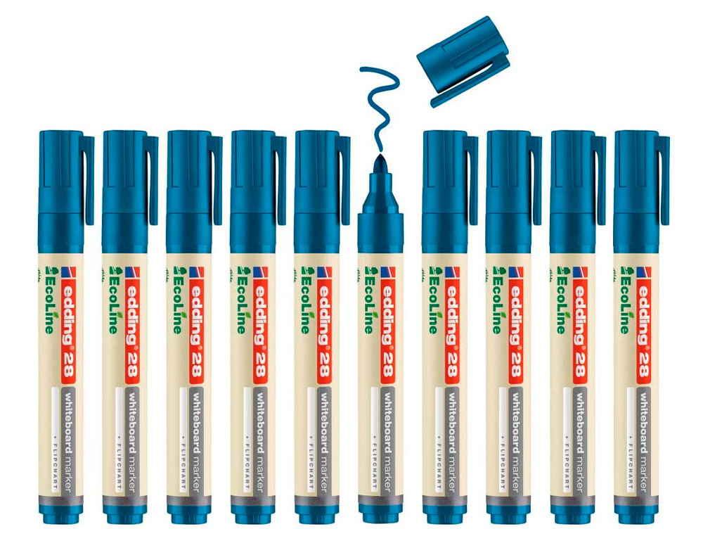 ROTULADOR EDDING 28 PARA PIZARRA BLANCA ECOLINE 90% RECICLADO COLOR AZUL PUNTA REDONDA 1,5-3 MM RECARGABLE