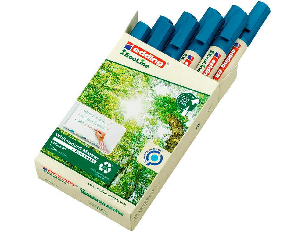 ROTULADOR EDDING 28 PARA PIZARRA BLANCA ECOLINE 90% RECICLADO COLOR AZUL PUNTA REDONDA 1,5-3 MM RECARGABLE