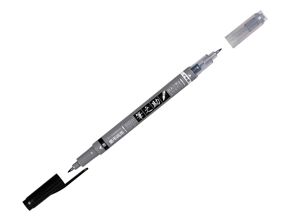 ROTULADOR TOMBOW FUDENOSUKE TINTA BASE DE AGUA DOBLE PUNTA BLANDA COLOR GRIS/NEGRO
