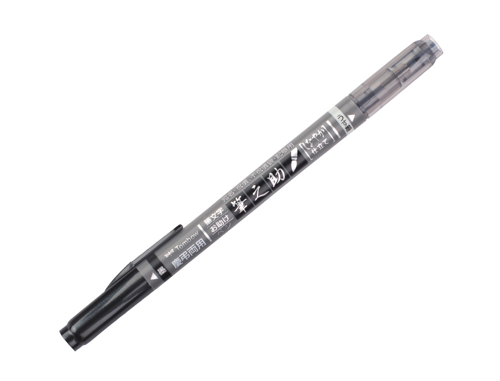 ROTULADOR TOMBOW FUDENOSUKE TINTA BASE DE AGUA DOBLE PUNTA BLANDA COLOR GRIS/NEGRO