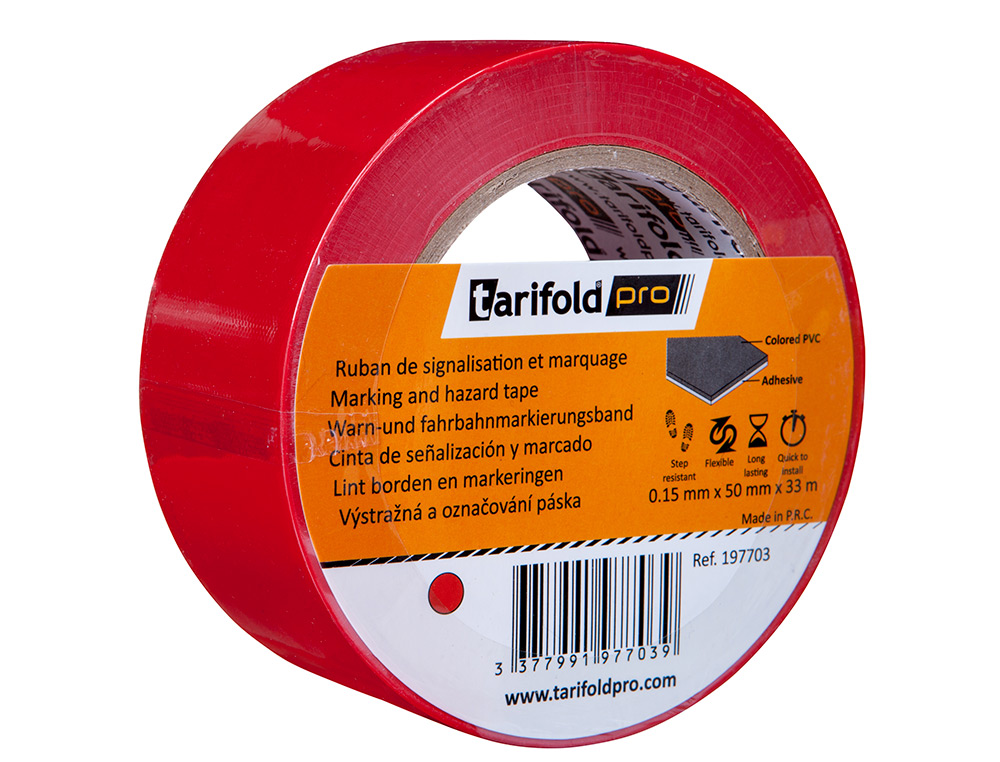 CINTA ADHESIVA TARIFOLD PARA MARCAJE Y SEALIZACION DE SUELO 33 MT X 50 MM COLOR ROJO