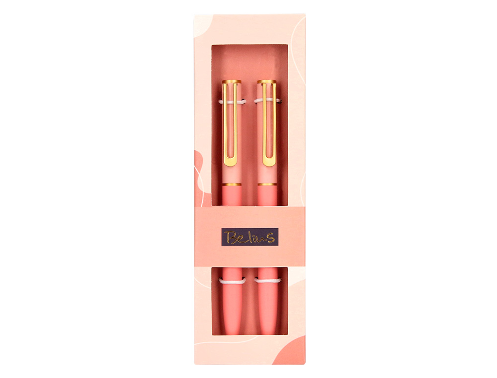 BOLIGRAFO BELIUS BARI SET CON 2 BOLIGRAFOS COLOR ROSA PUNTA 1 MM TINTA AZUL EN CAJA DE REGALO