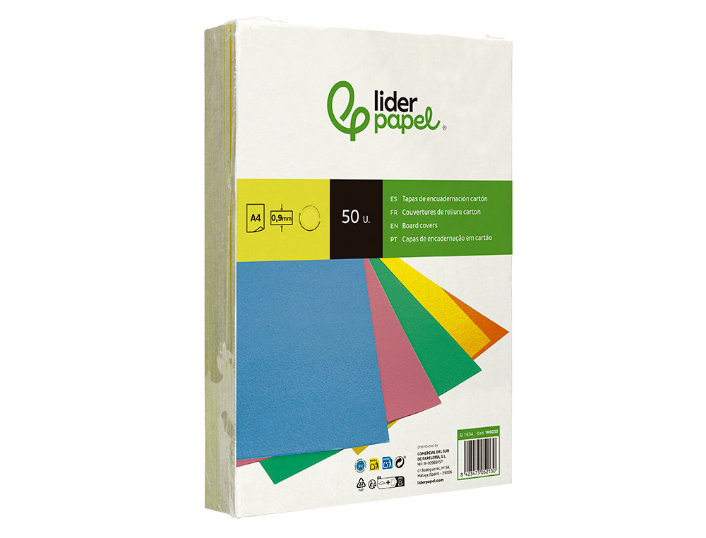 TAPA ENCUADERNACION LIDERPAPEL CARTON A4 0,9MM AMARILLO FLUOR PAQUETE DE 50 UNIDADES