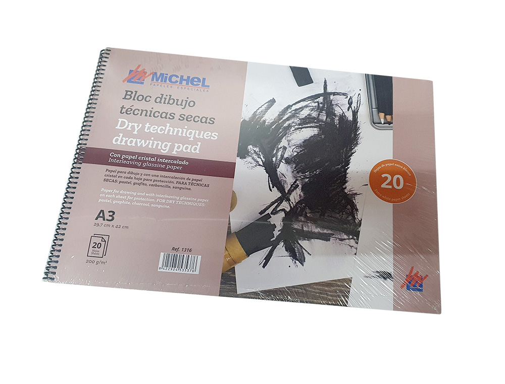 BLOC DIBUJO ACUARELA MICHEL ESPIRAL DIN A3 CON PAPEL CRISTAL INTERCALADO 20 HOJAS 200 GR/M2 297X420 MM