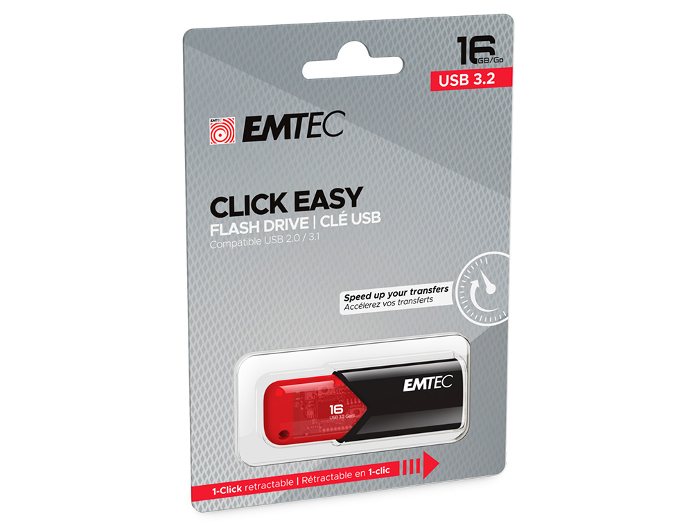 MEMORIA EMTEC USB 3.2 CLICK EASY 16 GB ROJO