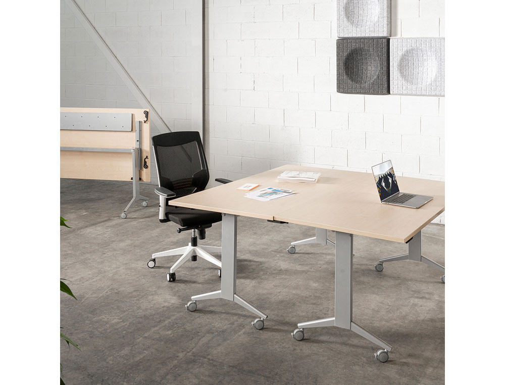 MESA ROCADA 2000FD04 CON TABLERO ABATIBLE COLOR ALUMINIO/BLANCO 120X60 CM