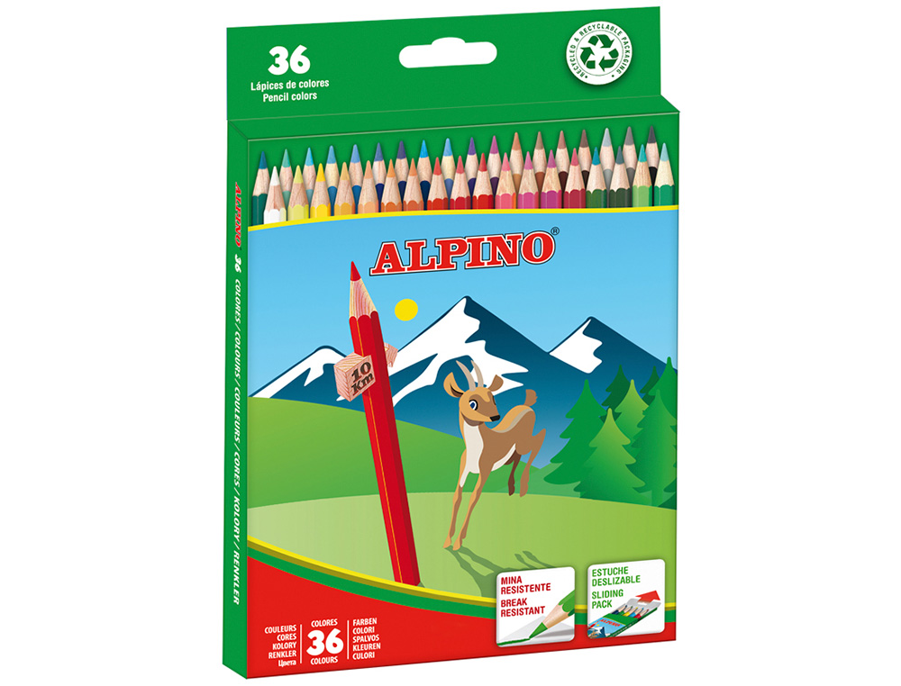 LAPICES DE COLORES ALPINO CAJA 36 UNIDADES COLORES SURTIDOS LARGOS