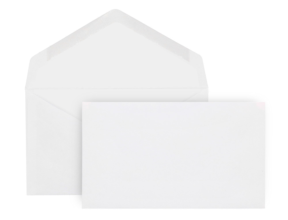 SOBRE LIDERPAPEL BLANCO CON FONDO 95X162 MM ENGOMADO SOLAPA DE PICO CAJA DE 500 UNIDADES