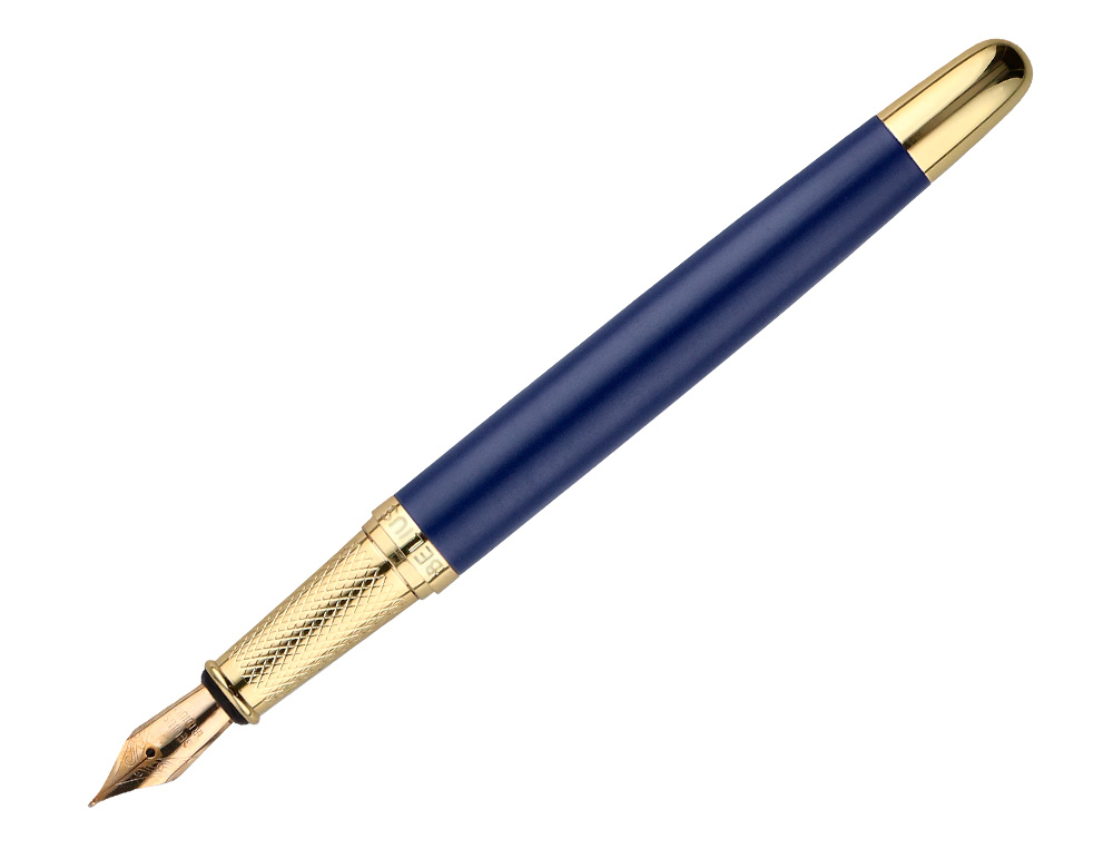 PLUMA BELIUS SOIREE ALUMINIO COLOR ART DECO AZUL MARINO Y DORADO TINTA AZUL CAJA DE DISEO