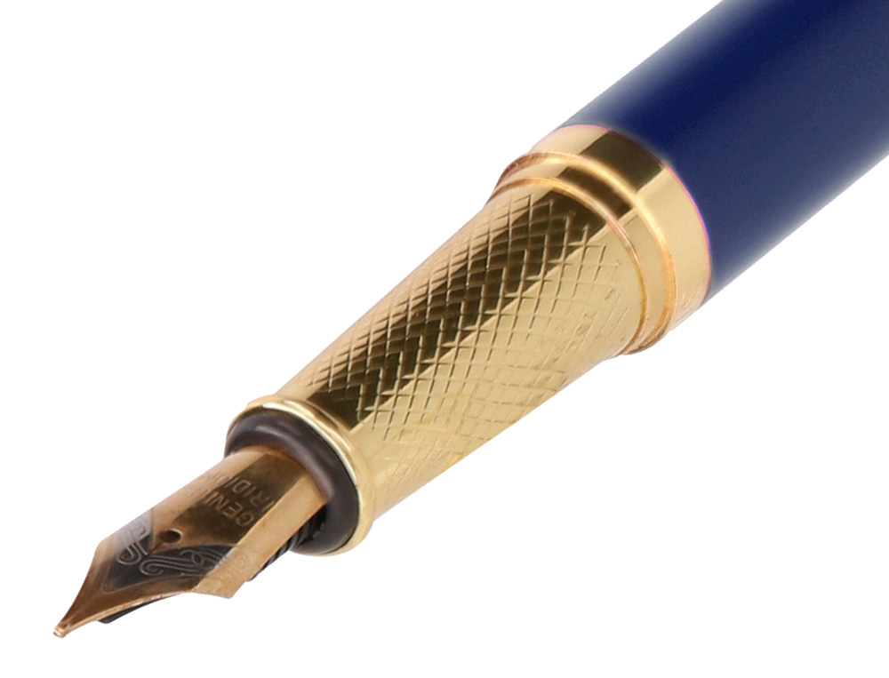 PLUMA BELIUS SOIREE ALUMINIO COLOR ART DECO AZUL MARINO Y DORADO TINTA AZUL CAJA DE DISEO