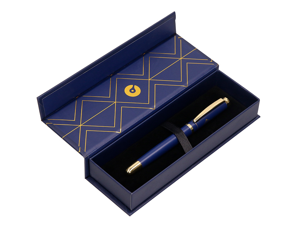 PLUMA BELIUS SOIREE ALUMINIO COLOR ART DECO AZUL MARINO Y DORADO TINTA AZUL CAJA DE DISEO