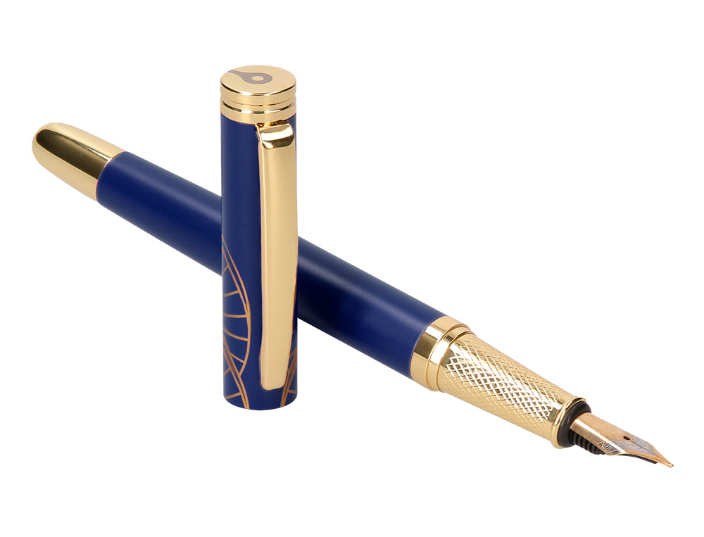 PLUMA BELIUS SOIREE ALUMINIO COLOR ART DECO AZUL MARINO Y DORADO TINTA AZUL CAJA DE DISEO