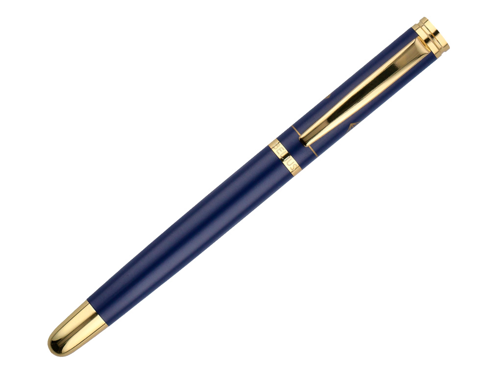 PLUMA BELIUS SOIREE ALUMINIO COLOR ART DECO AZUL MARINO Y DORADO TINTA AZUL CAJA DE DISEO