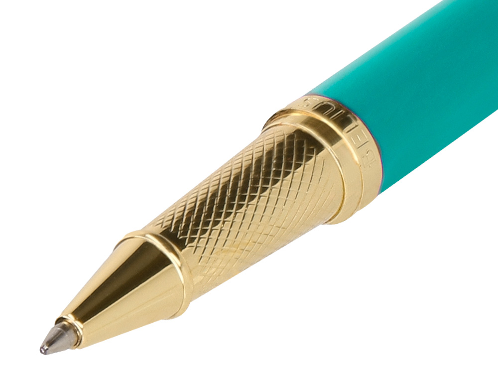 BOLIGRAFO BELIUS SOIREE ALUMINIO COLOR ART DECO TURQUESA Y DORADO TINTA AZUL CAJA DE DISEÑO