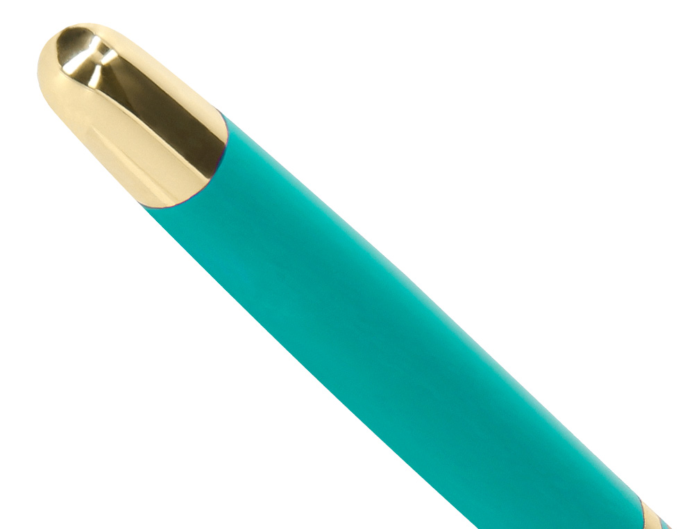 BOLIGRAFO BELIUS SOIREE ALUMINIO COLOR ART DECO TURQUESA Y DORADO TINTA AZUL CAJA DE DISEÑO