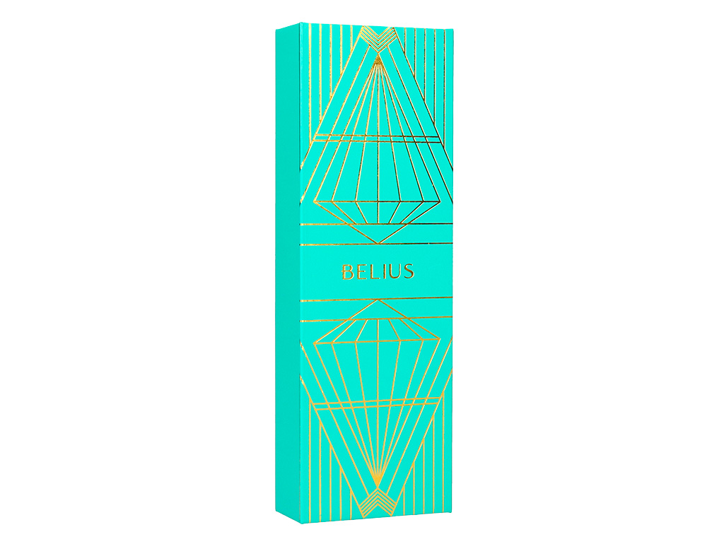 BOLIGRAFO BELIUS SOIREE ALUMINIO COLOR ART DECO TURQUESA Y DORADO TINTA AZUL CAJA DE DISEÑO