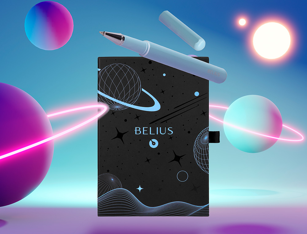 ROLLER Y FUNDA DE SIMILPIEL BELIUS SPACE B COLOR MINIMALISTA AZUL TINTA AZUL CAJA DE DISEÑO