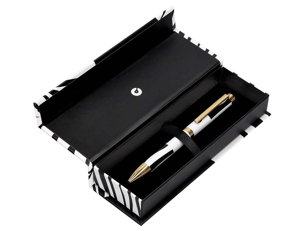 BOLIGRAFO BELIUS DUALITA CUERPO BLANCO COLOR NEGRO TINTA AZUL CAJA DE DISEÑO