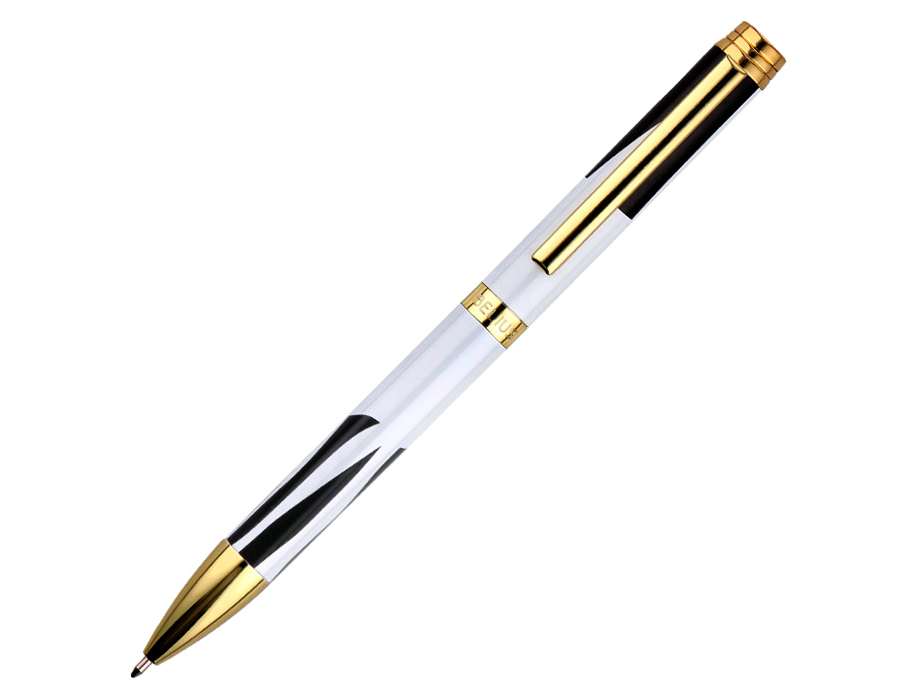 BOLIGRAFO BELIUS DUALITA CUERPO BLANCO COLOR NEGRO TINTA AZUL CAJA DE DISEÑO