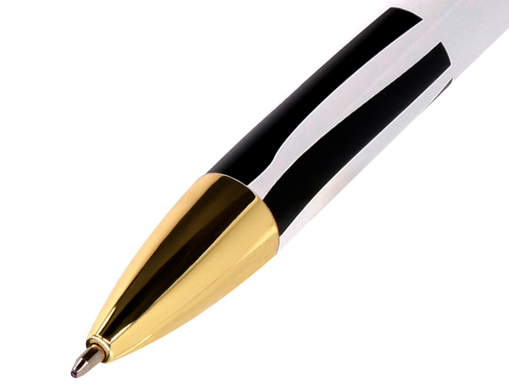BOLIGRAFO BELIUS DUALITA CUERPO BLANCO COLOR NEGRO TINTA AZUL CAJA DE DISEÑO